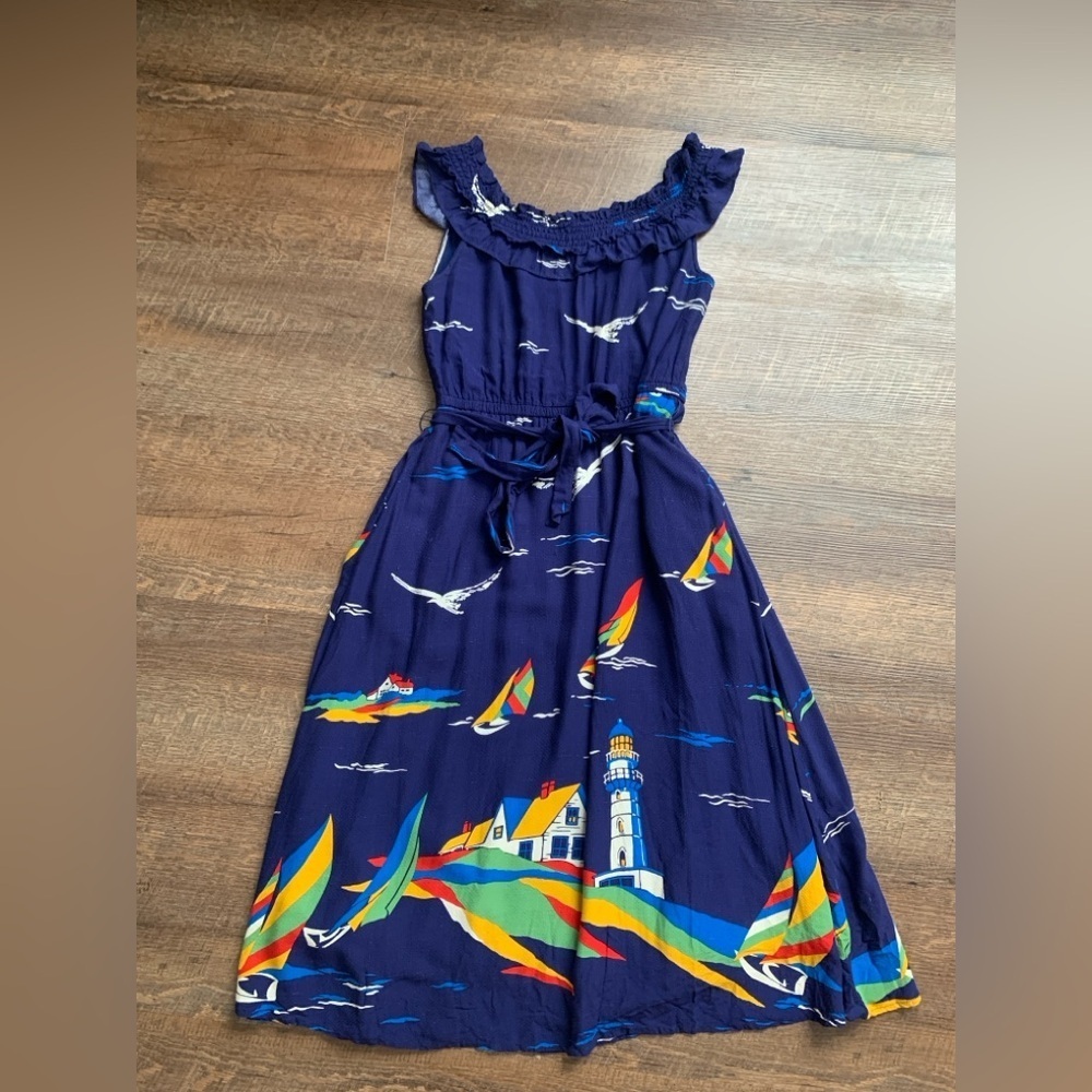 48 of 52 Conversations Anthropologie off shoulder nautical lighthouse dress sz 4 - Picture 4 of 13